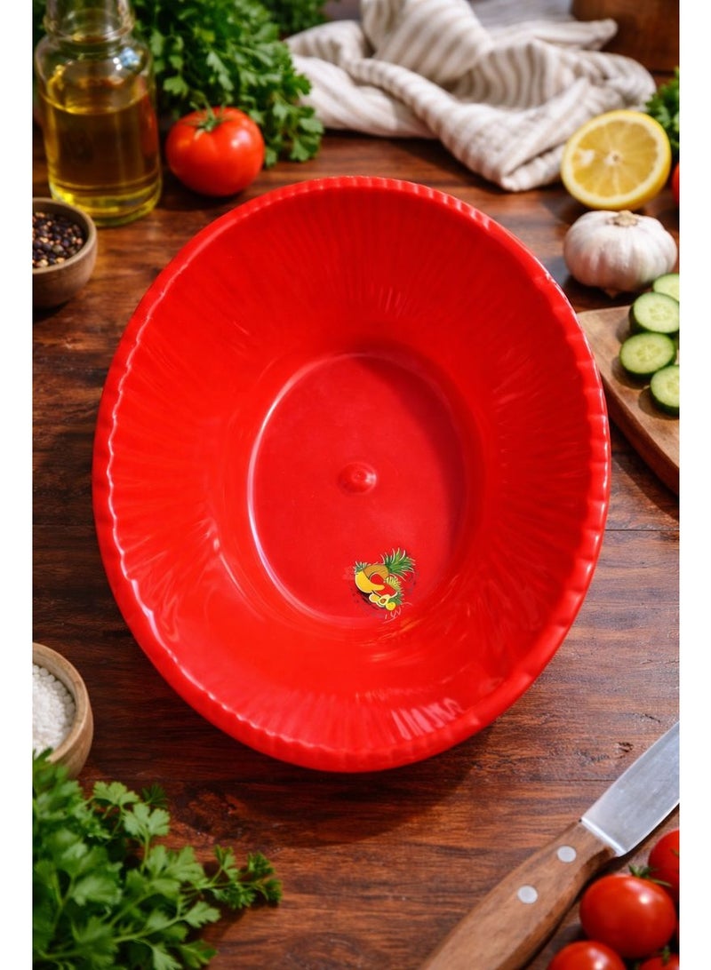 Multipurpose Ribbed Plastic Washing Bowl – Deep Kitchen Basin for Vegetables, Fruit, and Home Organization – Bright Red - Image 3